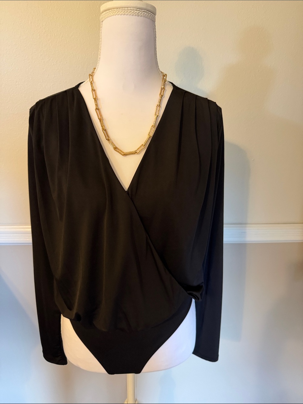Express Black Wrap-Front Long Sleeve Bodysuit
